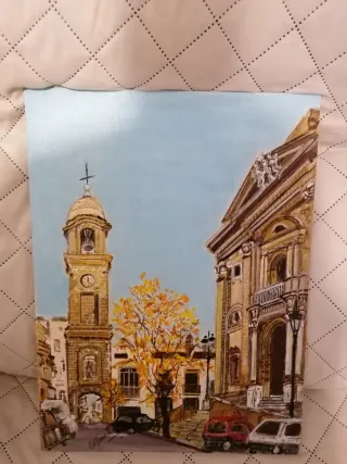 Cuadro acuarela paisaje urbano, chiclana