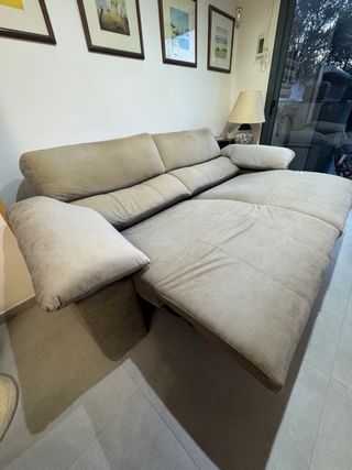 Divano relax elettrico 3 posti in tessuto beige