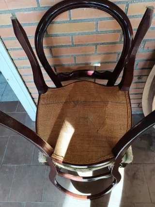 Set di tre sedie in legno e tessuto