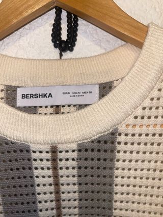 Jersey Bershka manga corta rayas beige gris