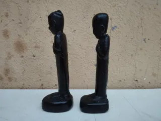 Antica coppia manufatti statuine cinesi cartapesta