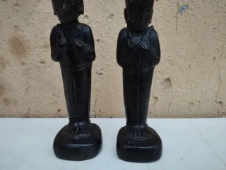 Antica coppia manufatti statuine cinesi cartapesta