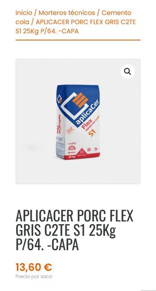 Cemento cola Porcelánico Blanco S1