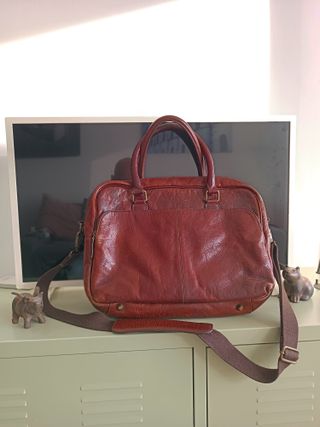 Bolso maletín hombre Zara de piel natural marrón