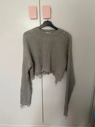 Jersey Zara Gris Deshilachado Talla Única