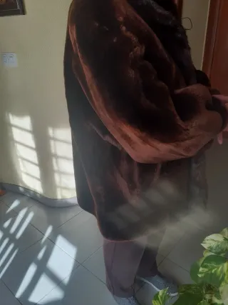 Chaquetón moutón con tira de visón marrón talla ún