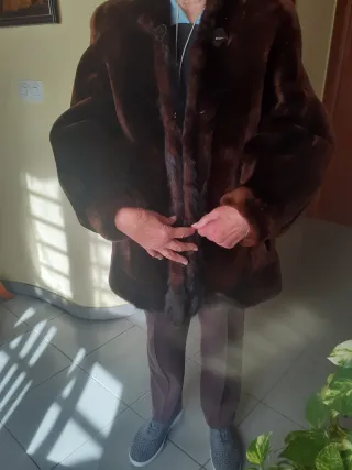 Chaquetón moutón con tira de visón marrón talla ún