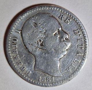 Italia 2 lire in argento 1881. Condizione BB.