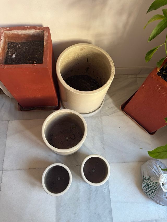 pack de Macetas cerámica beige diámetros: 40,30,20