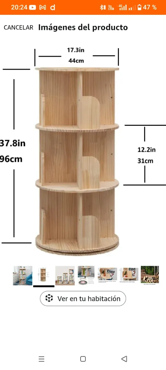 Scaffale libreria in legno di pino girevole