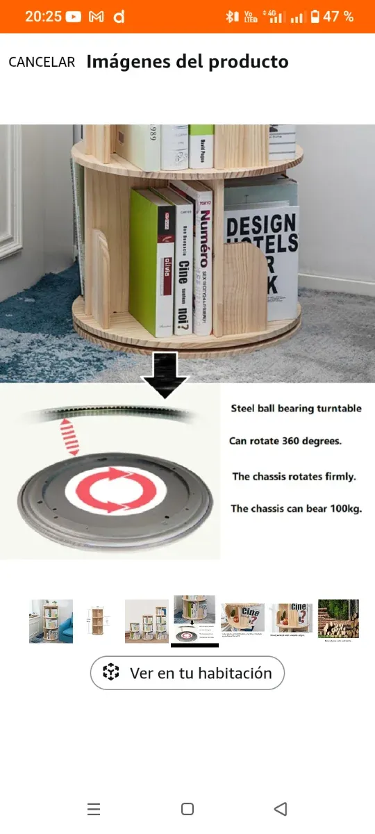 Scaffale libreria in legno di pino girevole