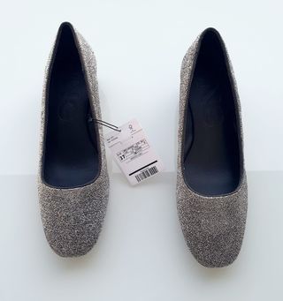 Zapatos Mango Fiesta Tacón Bajo Plata