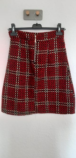 Falda Tweed Roja Cuadros Nueva