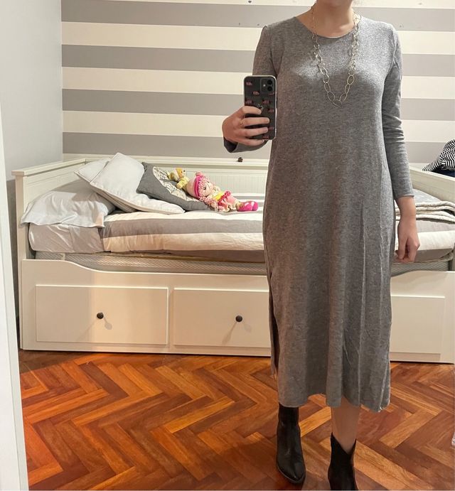 Vestido gris manga larga