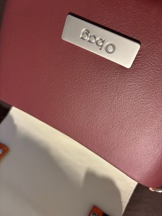 Borsa O bag arancione con fiocco rosa e bordeaux