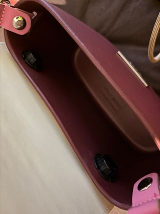 Borsa O bag arancione con fiocco rosa e bordeaux