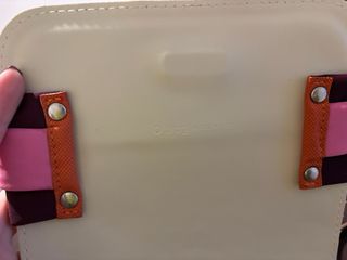 Borsa O bag arancione con fiocco rosa e bordeaux