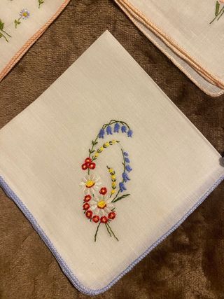 Set di 6 Fazzoletti Cotone Ricamati a Mano