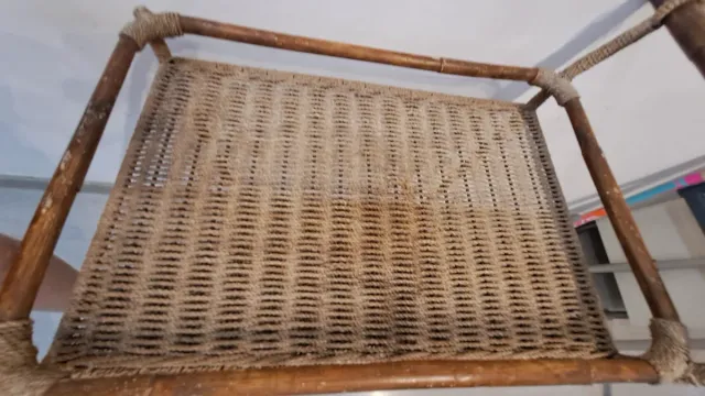 Carrito grande mimbre y bambú con ruedas