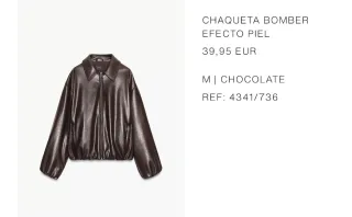 Chaqueta Bomber Efecto Piel Chocolate Talla M