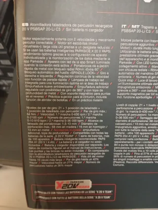 Taladro Percutor Parkside 20 voltios performance