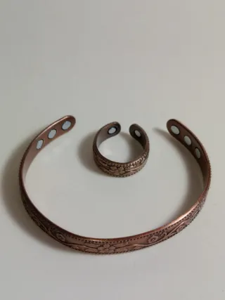 Bracciale e anello rame floreale benessere