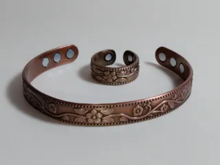 Bracciale e anello rame floreale benessere