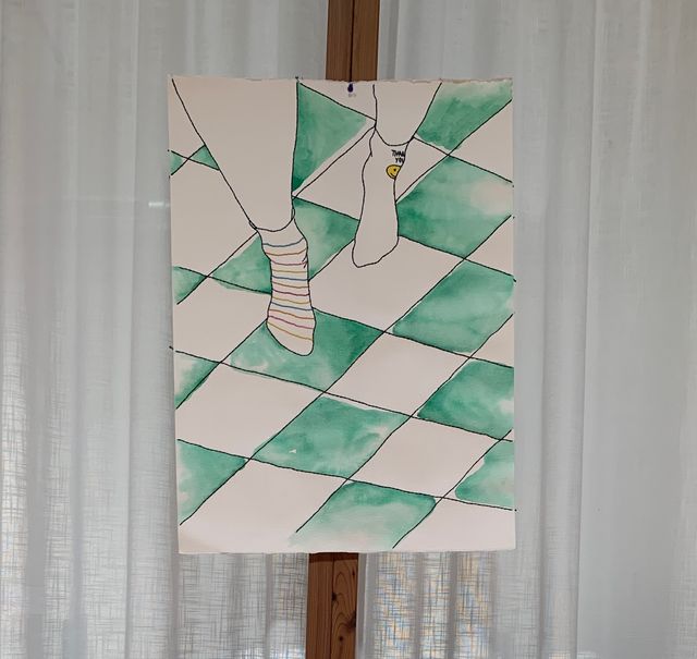 Cuadro de acuarela+bordado 56x76cm