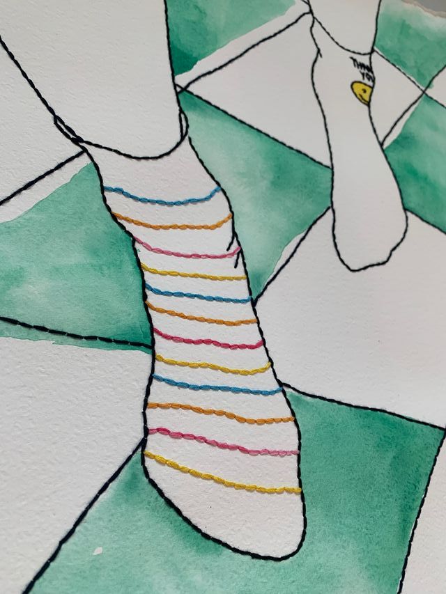 Cuadro de acuarela+bordado 56x76cm