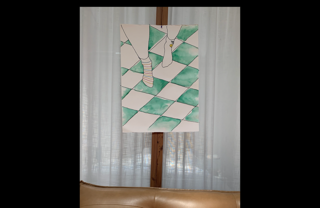 Cuadro de acuarela+bordado 56x76cm