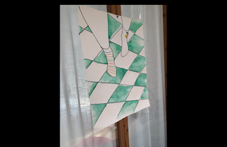 Quadro ad acquerello+ricamo 56x76cm