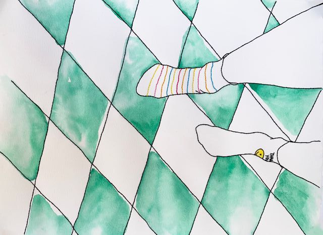 Cuadro de acuarela+bordado 56x76cm