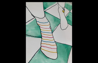 Quadro ad acquerello+ricamo 56x76cm