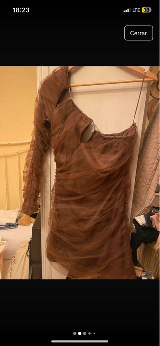 Vestido Mini Zara marrón talla L asimétrico .