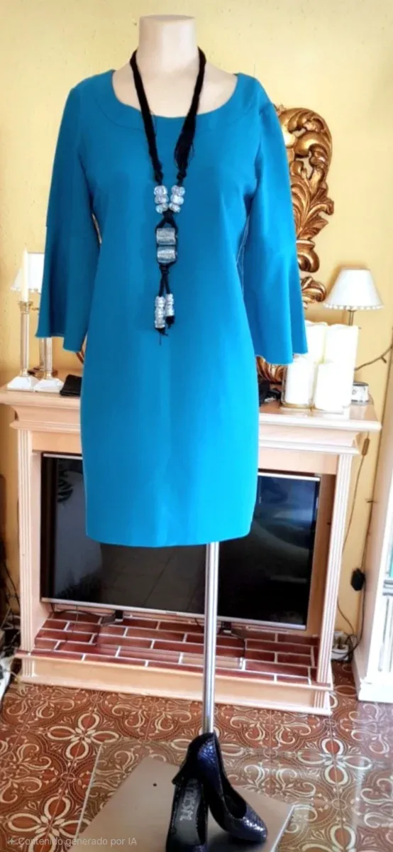 Vestido turquesa manga acampanada