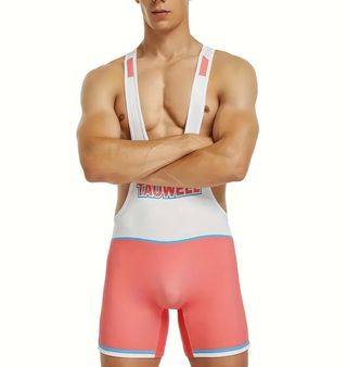 Malla de lucha blanca y rosa