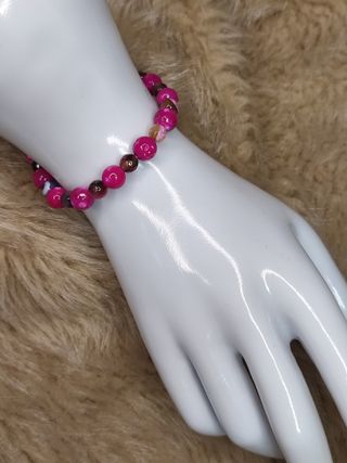 Pulsera ágata fucsia y marrón con charm corazón