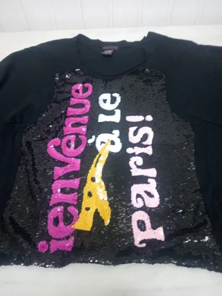 Camiseta negra lentejuelas Bienvenue à Paris