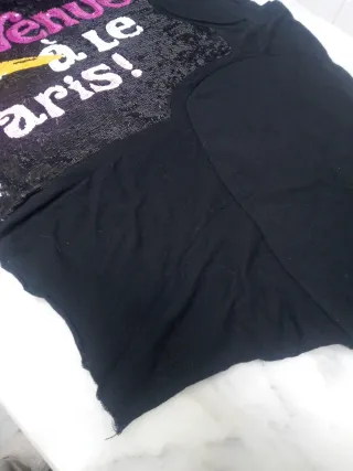 Camiseta negra lentejuelas Bienvenue à Paris