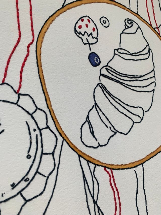 Cuadro decorativo papel azul y rojo 56x76cm