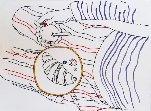 Cuadro decorativo papel azul y rojo 56x76cm