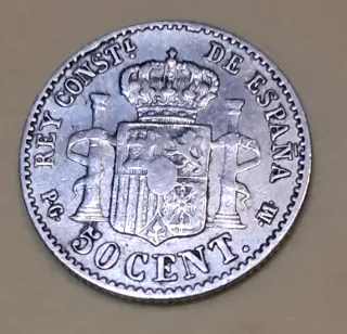 Moneda Alfonso XIII 50 Céntimos 1892 Plata