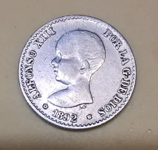 Moneda Alfonso XIII 50 Céntimos 1892 Plata