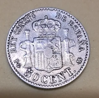 Moneda Alfonso XIII 50 Céntimos 1892 Plata