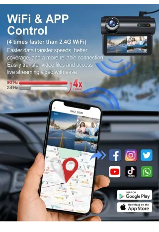 Cámara Coche 5GHz WiFi & GPS, 4K+1080P, 2.5K+Dual.