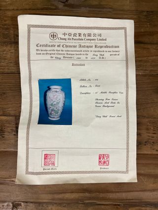 Jarrón Porcelana China 14" Estilo T'ung Chih (Repr