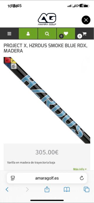 Varilla de driver HZRDUS Smoke Blue RDX