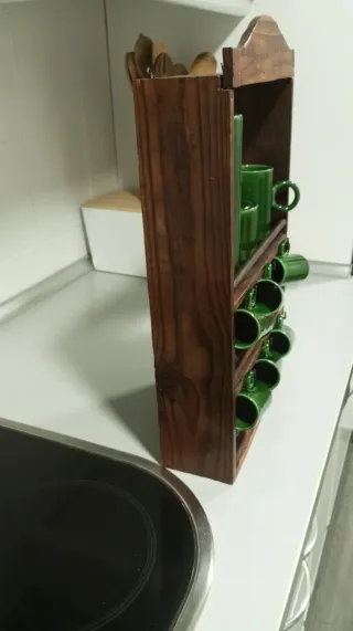 Juego café madera y cerámica verde 54x26cm