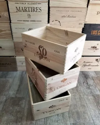 3 cajas de madera almacenaje vinilos