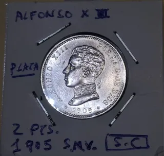 2 Pesetas 1905 España.Alfonso XIII